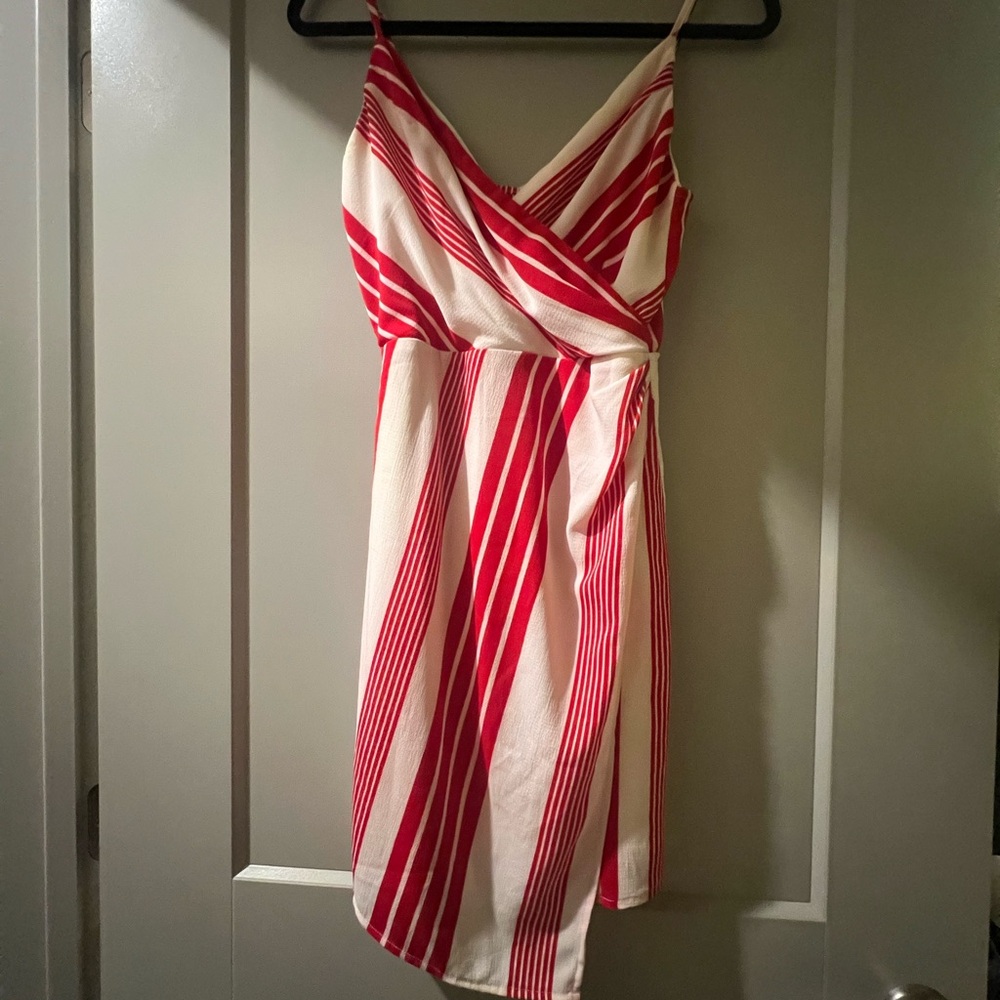 Red and White Striped Wrap Dress